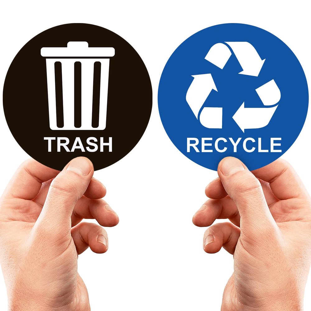 ASSURED SIGNS Recycle Stickers for Trash Bins - 2 Pack 5 Inch Round Labels