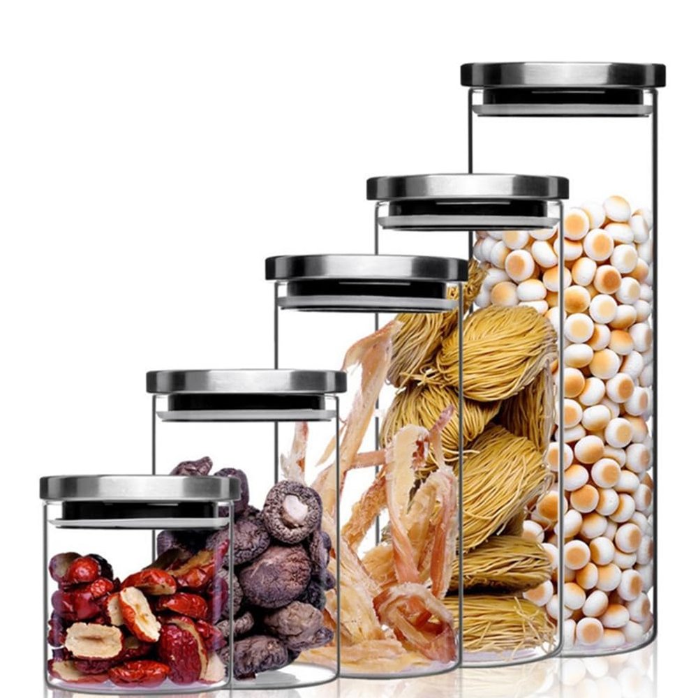Hemoton 350Ml Glass Storage Jar with Stainless Steel Lid, Airtight Canister for Kitchen Organization, Clear Glass Container for Grains, Nuts, Snacks, Tea Leaves, Seasonings