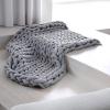 Handmade Chunky Knitted Blanket Dark Gray, Chunky Knit Blankets Soft Stylish & Cosy Beautiful Home Decor Cozy Throw Blankets, Couch, Bed, Chair, Sofa, Gift-39x39inch view 4