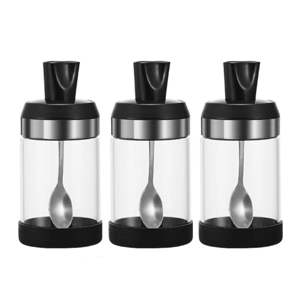 3PCS High Borosilicate Glass Seasoning Jar Seasoning Jar Seasoning Jar, Transparent Empty Spice Container, With Spoon, Used for, Salt, Sugar, Spices