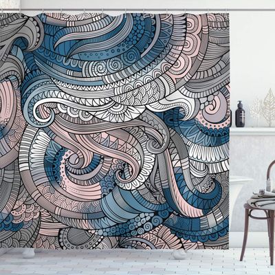 Ambesonne Abstract Shower Curtain, Ocean Inspired Graphic Paisley Pattern Swirled Hand Drawn Artwork Print, Cloth Fabric Bathroom Decor Set with Hooks, 84" Long Extra, Dark Turquoise