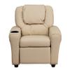 BizChair Contemporary Beige Vinyl Kids Recliner with Cup Holder and Headrest view 4