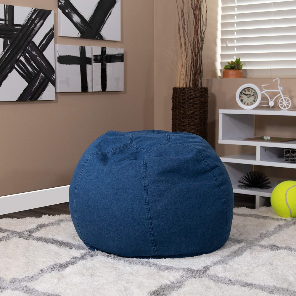BizChair Small Denim Refillable Bean Bag Chair for Kids and Teens