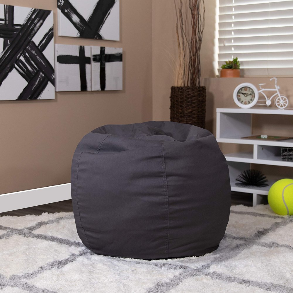 BizChair Small Solid Gray Refillable Bean Bag Chair for Kids and Teens