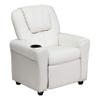 BizChair Contemporary White Vinyl Kids Recliner with Cup Holder and Headrest view 3
