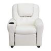 BizChair Contemporary White Vinyl Kids Recliner with Cup Holder and Headrest view 4