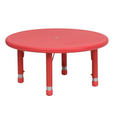 BizChair 33" Round Red Plastic Height Adjustable Activity Table