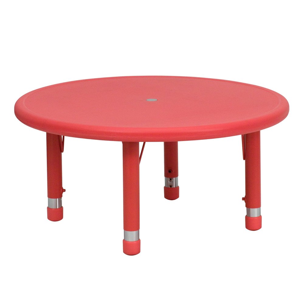BizChair 33" Round Red Plastic Height Adjustable Activity Table