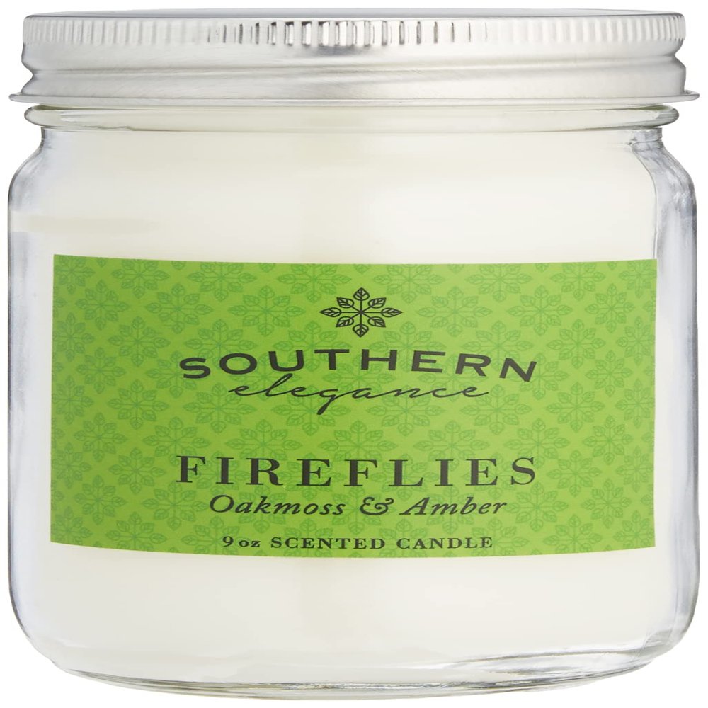 Southern Elegance | Jubilee Collection: Fireflies (Oakmoss & Amber) Scented Candle | 9 oz Canning Jar | Handcrafted in the USA | Highly Scented | Vegan Soy Blend |Slow Burning & Long Lasting