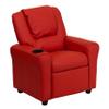 BizChair Contemporary Red Vinyl Kids Recliner with Cup Holder and Headrest view 3