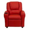 BizChair Contemporary Red Vinyl Kids Recliner with Cup Holder and Headrest view 4