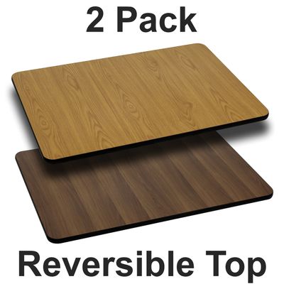 BizChair 2 Pack 30x42 Rectangular Table Top with Natural or Walnut Reversible Laminate Top