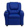 BizChair Contemporary Blue Vinyl Kids Recliner with Cup Holder and Headrest view 4