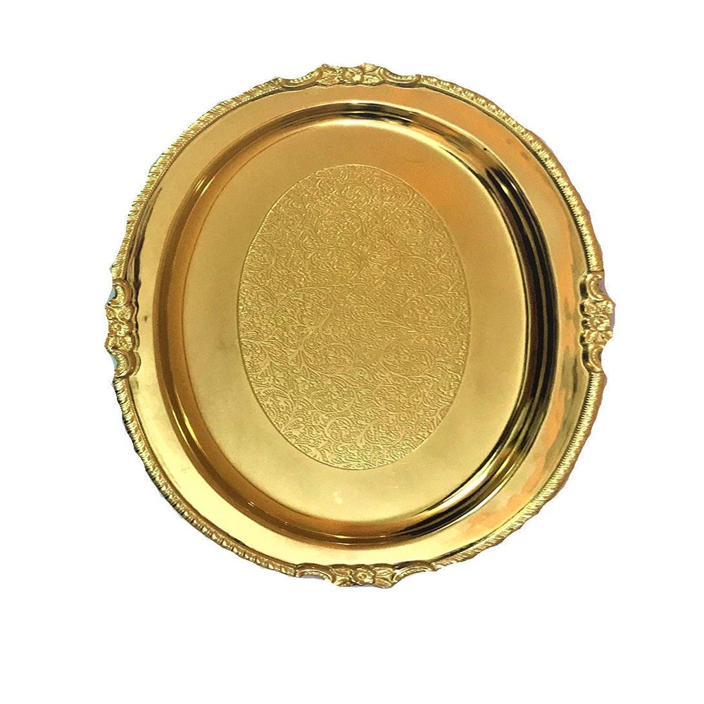 TreegoArt Brass Gold Plated Tray, Golden Tray Pack of 2