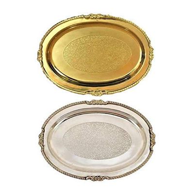 TreegoArt Brass Gold Plated Tray and a Silver Pleated Tray