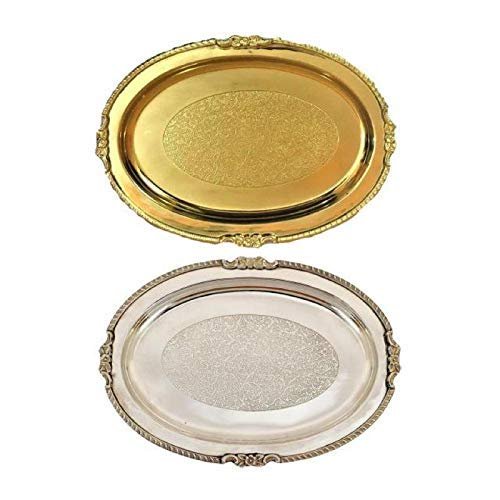 TreegoArt Brass Gold Plated Tray and a Silver Pleated Tray