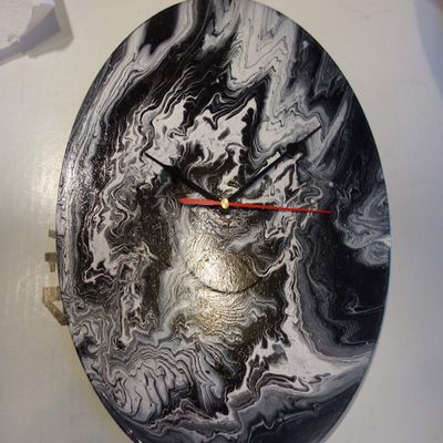 Black and White Acrylic Pour Clock