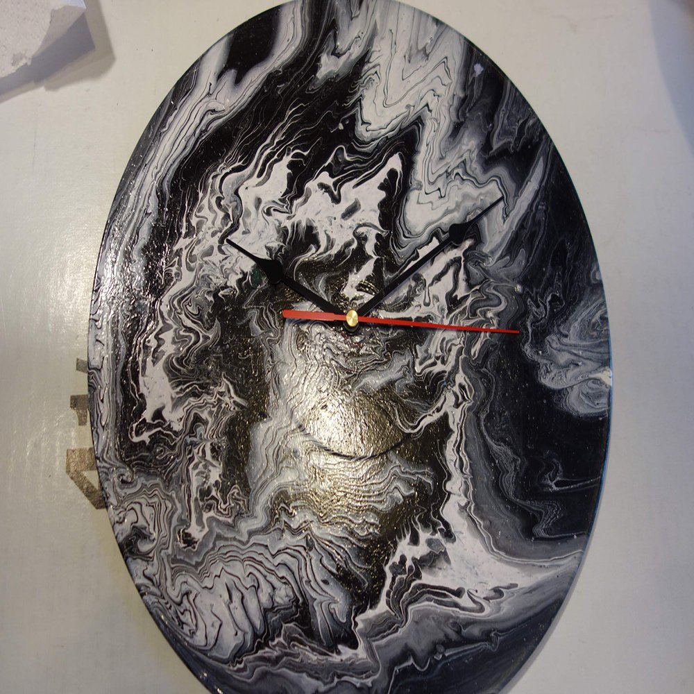 Black and White Acrylic Pour Clock