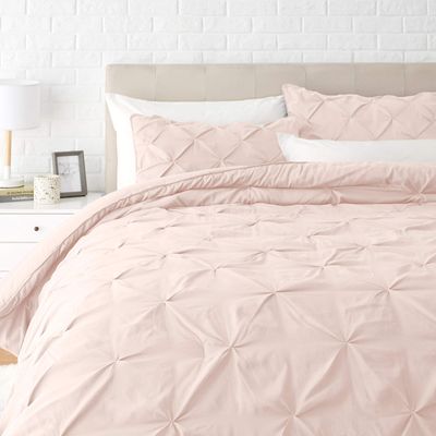 1 Pcs Pinch Pleat Comforter Set with Pillow Sham Light Weight Goose Down-Alternative Ultra-Soft Cotton Shell 500 GSM Comforter All Seasons Pintuck Style Comforter Set King/Cal King, Pinch Blush