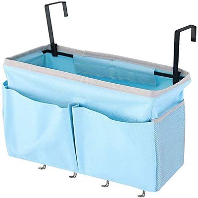 JUCK Bedside Caddy Organizer/Bedside Storage Bag with 4 Hooks Multi-Function Hanging Organizer Caddy for Headboards Bunk Bed Hospital Bed (Color : Blue)