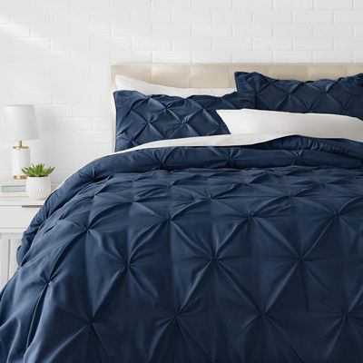 1 Pcs Pinch Pleat Comforter Set with Pillow Sham Light Weight Goose Down-Alternative Ultra-Soft Cotton Shell 500 GSM Comforter All Seasons Pintuck Style Comforter Set King/Cal King, Pinch Navy Blue