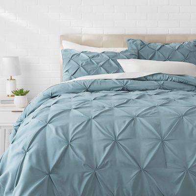 1 Pcs Pinch Pleat Comforter Set with Pillow Sham Light Weight Goose Down-Alternative Ultra-Soft Cotton Shell 500 GSM Comforter All Seasons Pintuck Style Comforter Set King/Cal King, Pinch Spa Blue