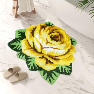 ABREEZE Yellow Rose Rug Bathroom Mat Yellow Flower Floor Mat Modern Rustic Carpet Washable Doormat Farmhouse Decor