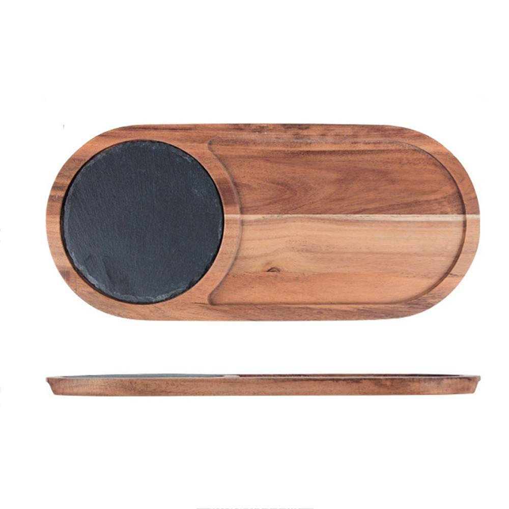 qiuqiu Serving Platters in Wood and Slate, Serving Tray Board, Fine Polished, Natural Elegant Healthy Wooden Plate, for Pizza, Sushi, Steak, Desserts Kitchen Dinner-G