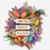 18X18X6 Easter Wreath Directional Sign, 3 hand made floral fabric eggs, carrots. Spring Decoration for Front Door Outside or Inside Decorations, Very Full Large Spring Wreath view 1