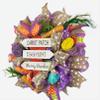 18X18X6 Easter Wreath Directional Sign, 3 hand made floral fabric eggs, carrots. Spring Decoration for Front Door Outside or Inside Decorations, Very Full Large Spring Wreath view 3