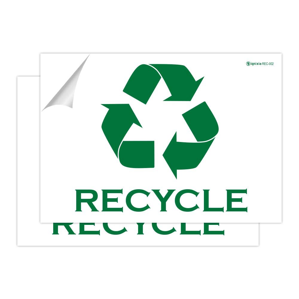IGNIXIA Pack of 02 Recycle Sign Decals self Adhesive - Recycling Stickers Large 10 x 7 Inches Recycle Sticker for Trash can - Recycle Labels (White)