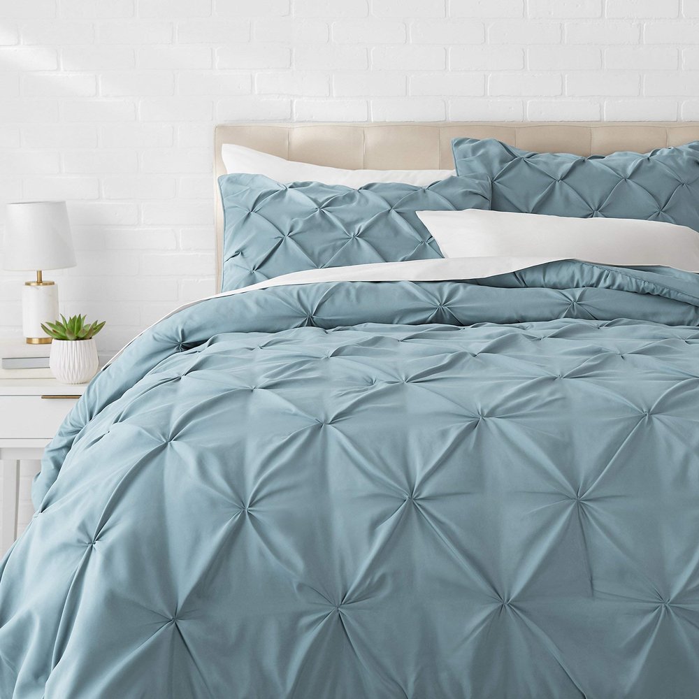 1 Pcs Pinch Pleat Comforter Set with Pillow Sham Light Weight Goose Down-Alternative Ultra-Soft Cotton Shell 500 GSM Comforter All Seasons Pintuck Style Comforter Set Oversized Queen, Pinch Spa Blue