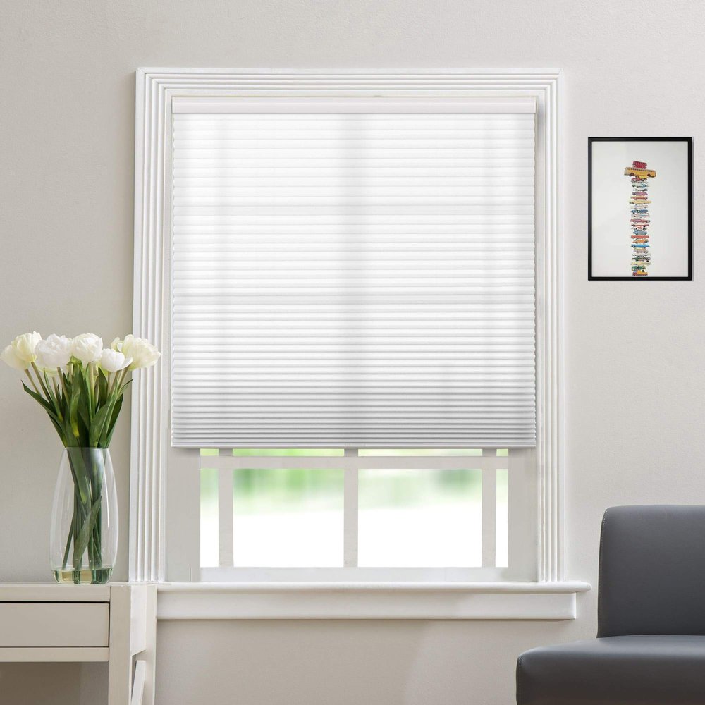 Cellular Shades Cordless Honeycomb Blinds Fabric Window Shades, Free-Stop Light Filtering Window Blind [White-Light Filter, Size 55 1/2" W x 72" H] Custom Cut to Size