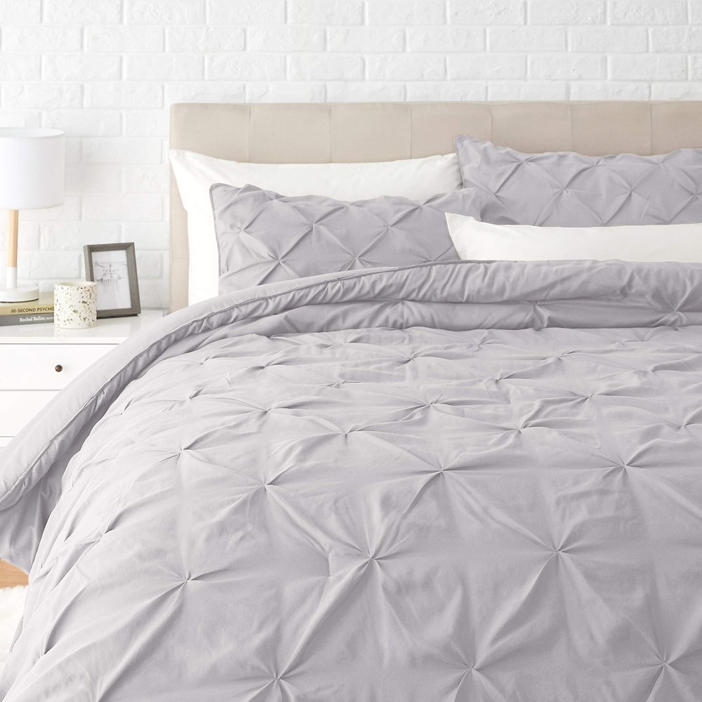 1 Pcs Pinch Pleat Comforter Set with Pillow Sham Light Weight Goose Down-Alternative Ultra-soft Cotton shell 500 GSM Comforter All Seasons Pintuck Style Comforter set Oversized Queen, Pinch Light Grey