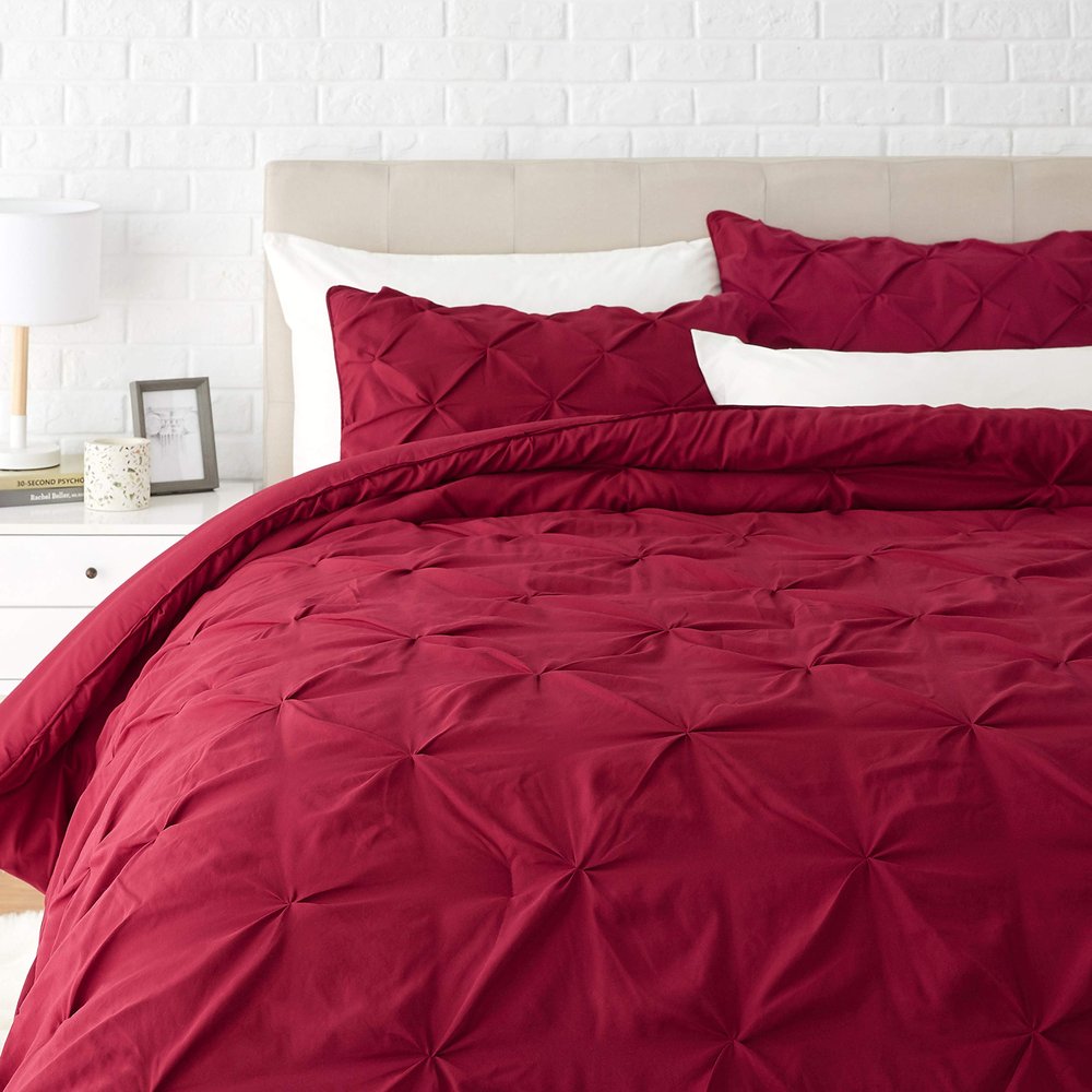 1 Pcs Pinch Pleat Comforter Set with Pillow Sham Light Weight Goose Down-Alternative Ultra-Soft Cotton Shell 500 GSM Comforter All Seasons Pintuck Style Comforter Set King/Cal King, Pinch Burgundy