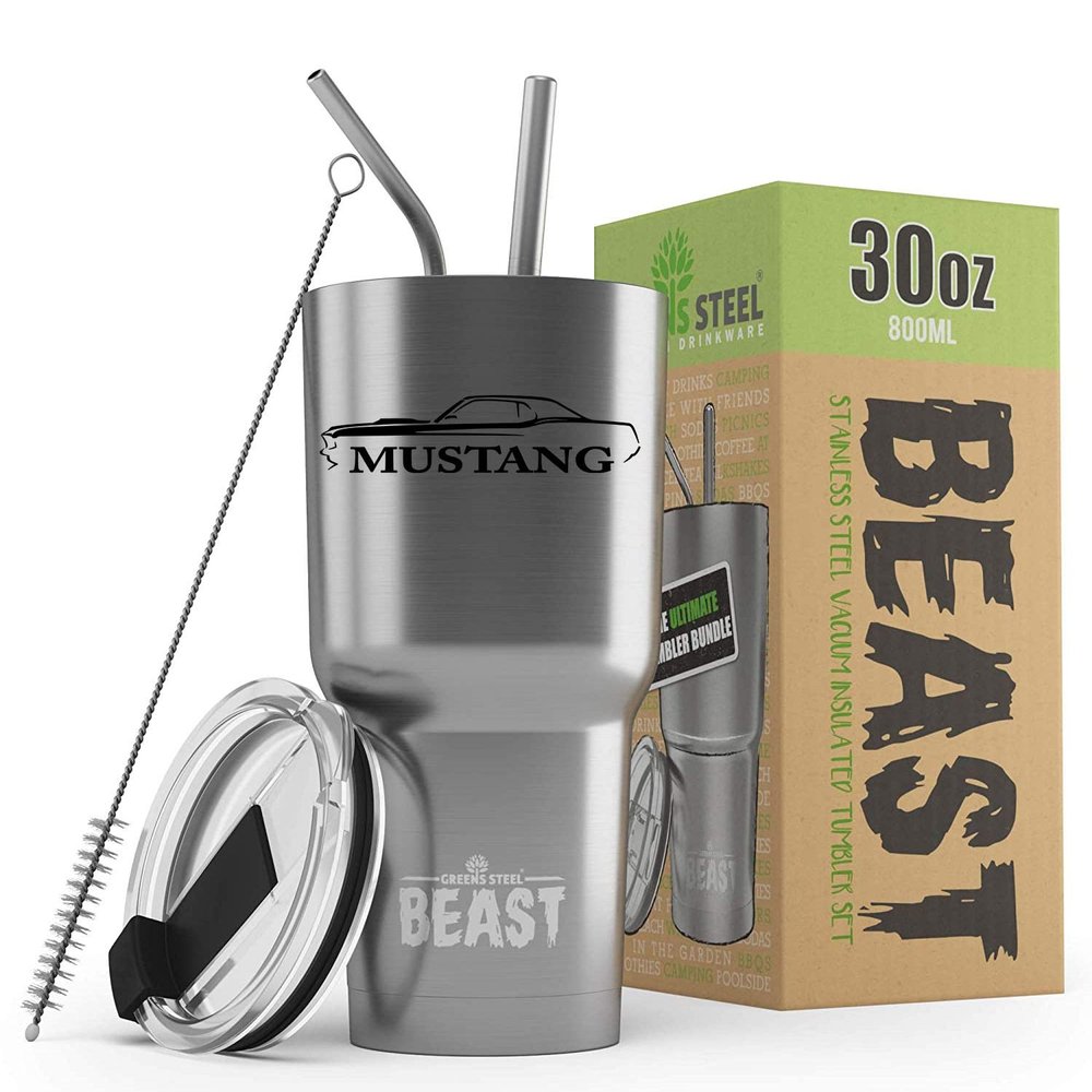 1969 Ford Mustang Coupe Beast 30 oz Stainless Steel Insulated Tumbler w/Lid, 2 Straws, Brush and Gift Box stainless