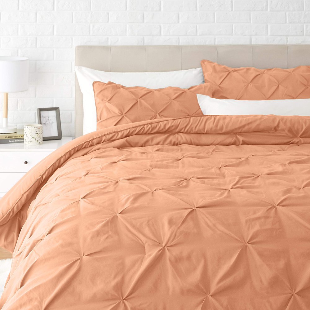 1 Pcs Pinch Pleat Comforter Set with Pillow Sham Light Weight Goose Down-Alternative Ultra-Soft Cotton Shell 500 GSM Comforter All Seasons Pintuck Style Comforter Set King/Cal King, Pinch Peach