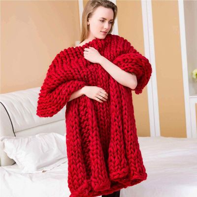Blankets Hand-Woven Coarse Wool Blankets Chunky Knit Blankets are Soft and Comfortable and Breathable Home Decor Giant Chenille Yarn Pet Bed Sofa Cushion