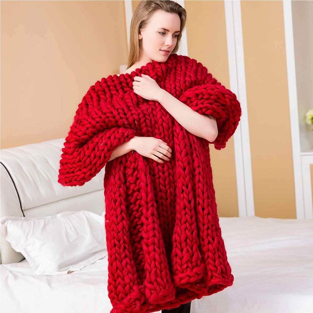 Blankets Hand-Woven Coarse Wool Blankets Chunky Knit Blankets are Soft and Comfortable and Breathable Home Decor Giant Chenille Yarn Pet Bed Sofa Cushion