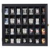 Shot Glass Display Case Wooden Cabinet Rack Holder Wall Mounted Black Shadow Box Lockable with UV Protection Acrylic Glass Door Shot Glass collection Display with Removable Shelves, 18"x16", 28 Slots view 1