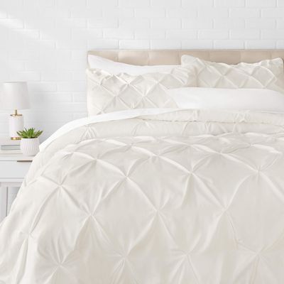 1 Pcs Pinch Pleat Comforter Set with Pillow Sham Light Weight Goose Down-Alternative Ultra-Soft Cotton Shell 500 GSM Comforter All Seasons Pintuck Style Comforter Set Oversized Queen, Pinch Cream