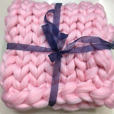 Chunky Knit Throw Blanket Pink, Knitted Blankets 100% Hand Made Stylish & Cosy Beautiful Home Decor Throw, Couch, Bed, Chair, Sofa, Gift-80x80in