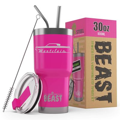 1965 Mercury Montclair Beast 30 oz Stainless Steel Insulated Tumbler w/Lid, 2 Straws, Brush and Gift Box hotpink