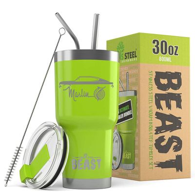 1965 1966 AMC Marlin Beast 30 oz Stainless Steel Insulated Tumbler w/Lid, 2 Straws, Brush and Gift Box lime