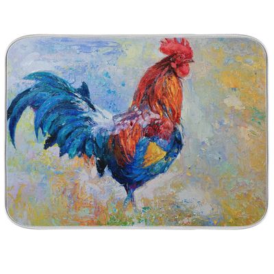 Absorbent Dish Drying Mat for Kitchen Counter - Color Big Rooster Microfiber Drying Pad, Reversible Drainer Mats for Countertop, Medium 16 x 18 inch