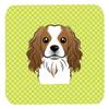 CoolCookware 3.5 x 3.5 in. Checkerboard Lime Green Cavalier Spaniel Foam Coasters44; Set of 4 view 1