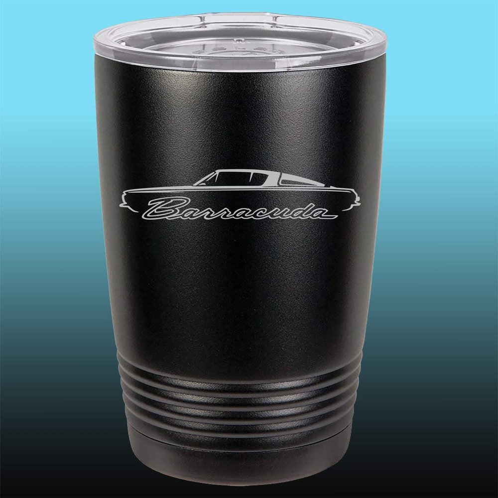 1964 1965 1966 Plymouth Barracuda 20oz Stainless Steel Tumbler w/Clear Lid black