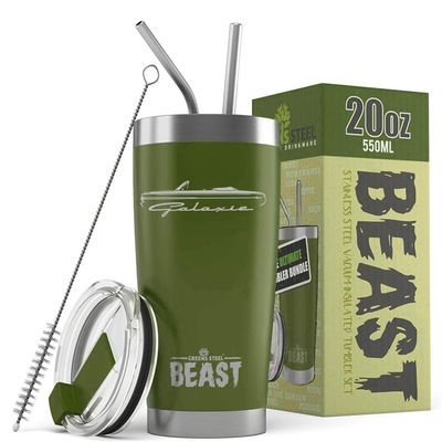 1964 Ford Galaxie Convertible Beast 20 oz Stainless Steel Insulated Tumbler w/Lid, 2 Straws, Brush and Gift Box army