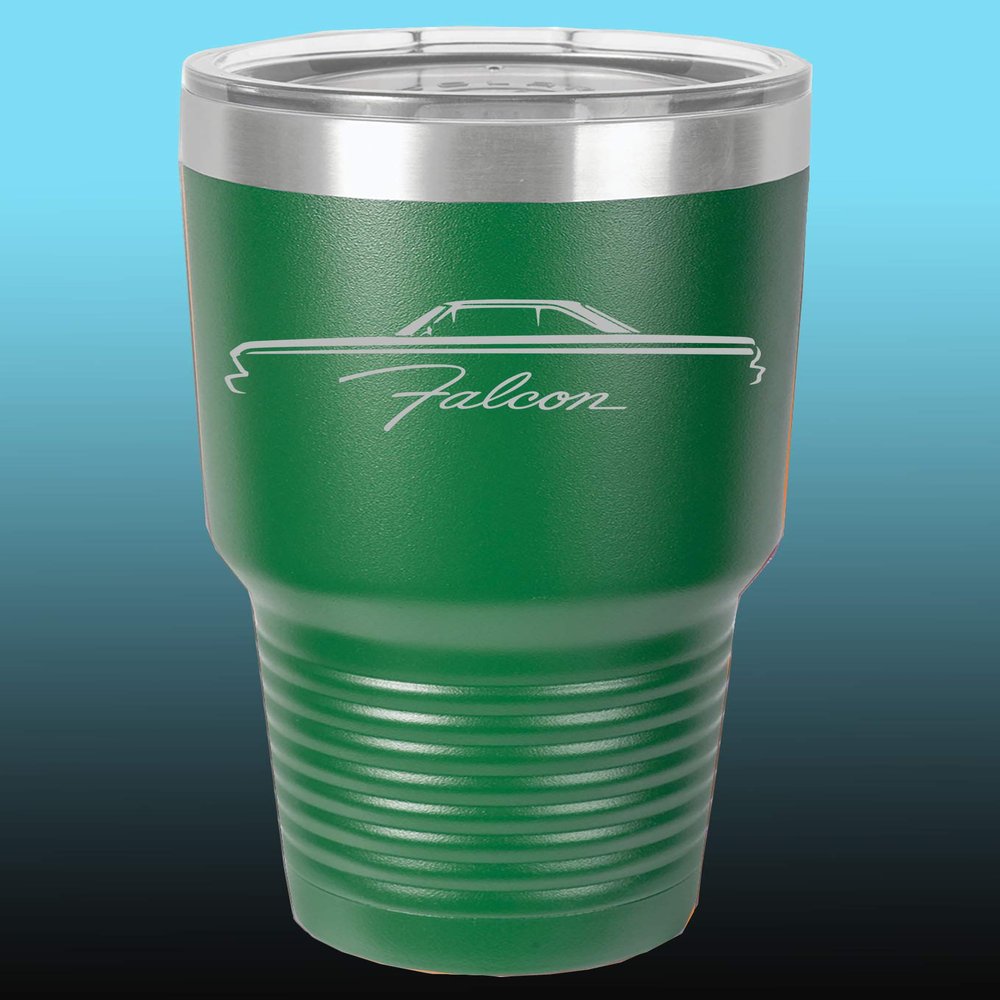 1964 1965 Ford Falcon Hardtop 30oz Stainless Steel Tumbler w/Clear Lid green