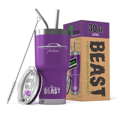 1966-69 Ford Falcon Beast 30 oz Stainless Steel Insulated Tumbler w/Lid, 2 Straws, Brush and Gift Box purple